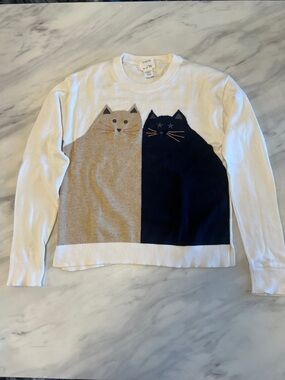 Crewcuts Two-Tone Cat Intarsia Sweater in Beige & Navy